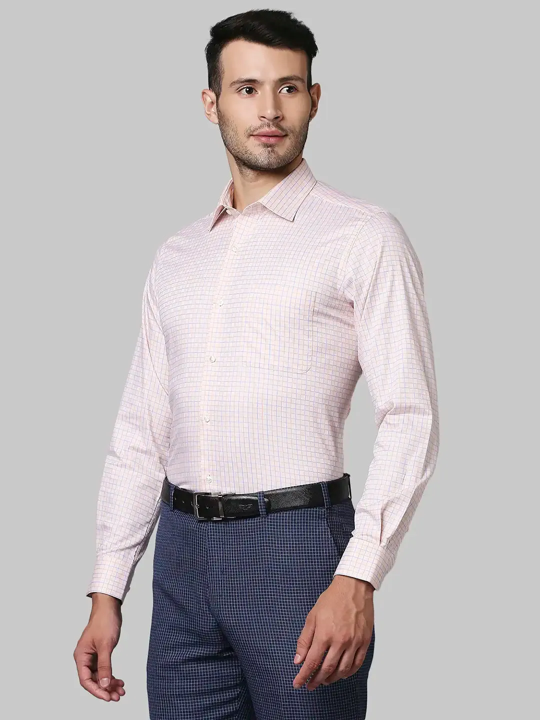 Men Orange Contemporary Fit Checks Cotton Shirts