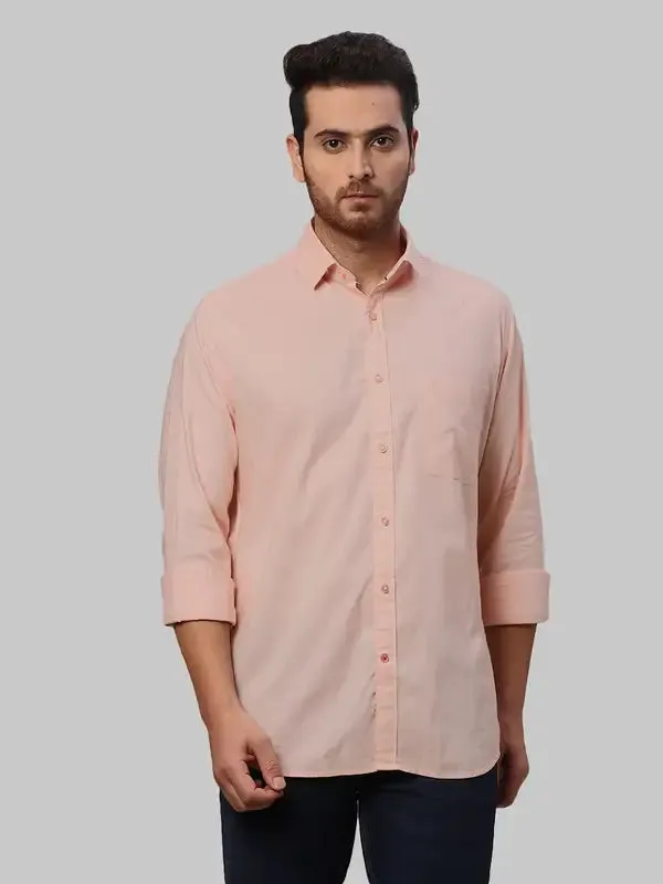Men Orange Slim Fit Solid Cotton Shirts