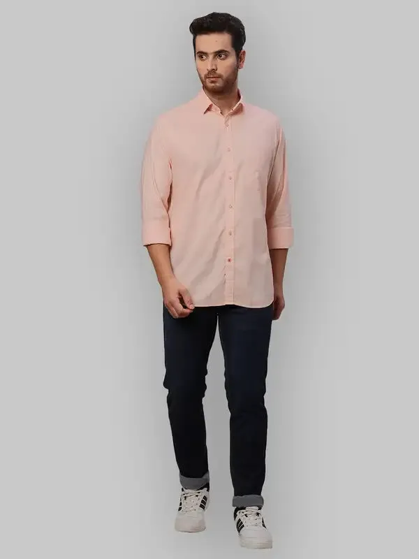 Men Orange Slim Fit Solid Cotton Shirts