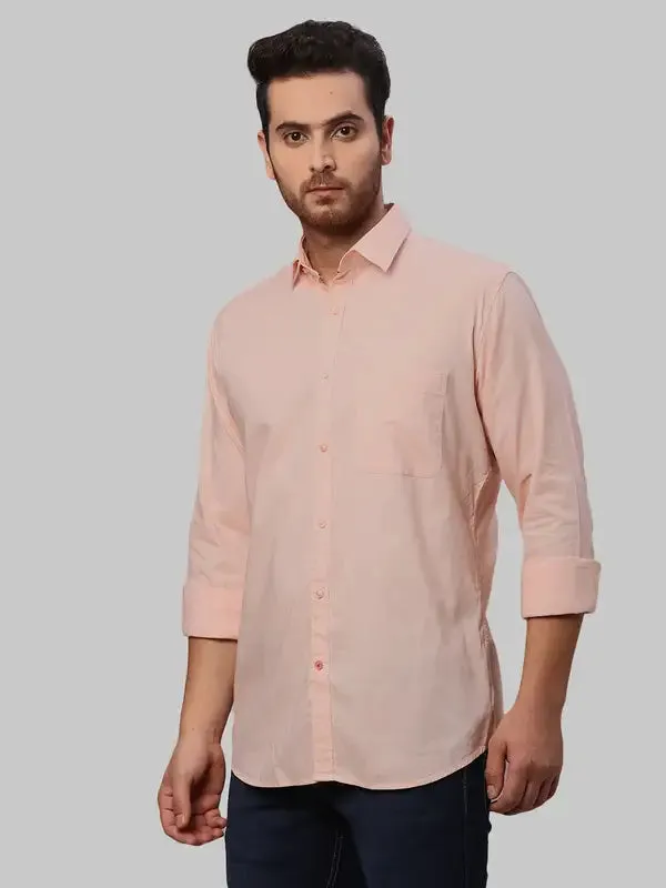 Men Orange Slim Fit Solid Cotton Shirts