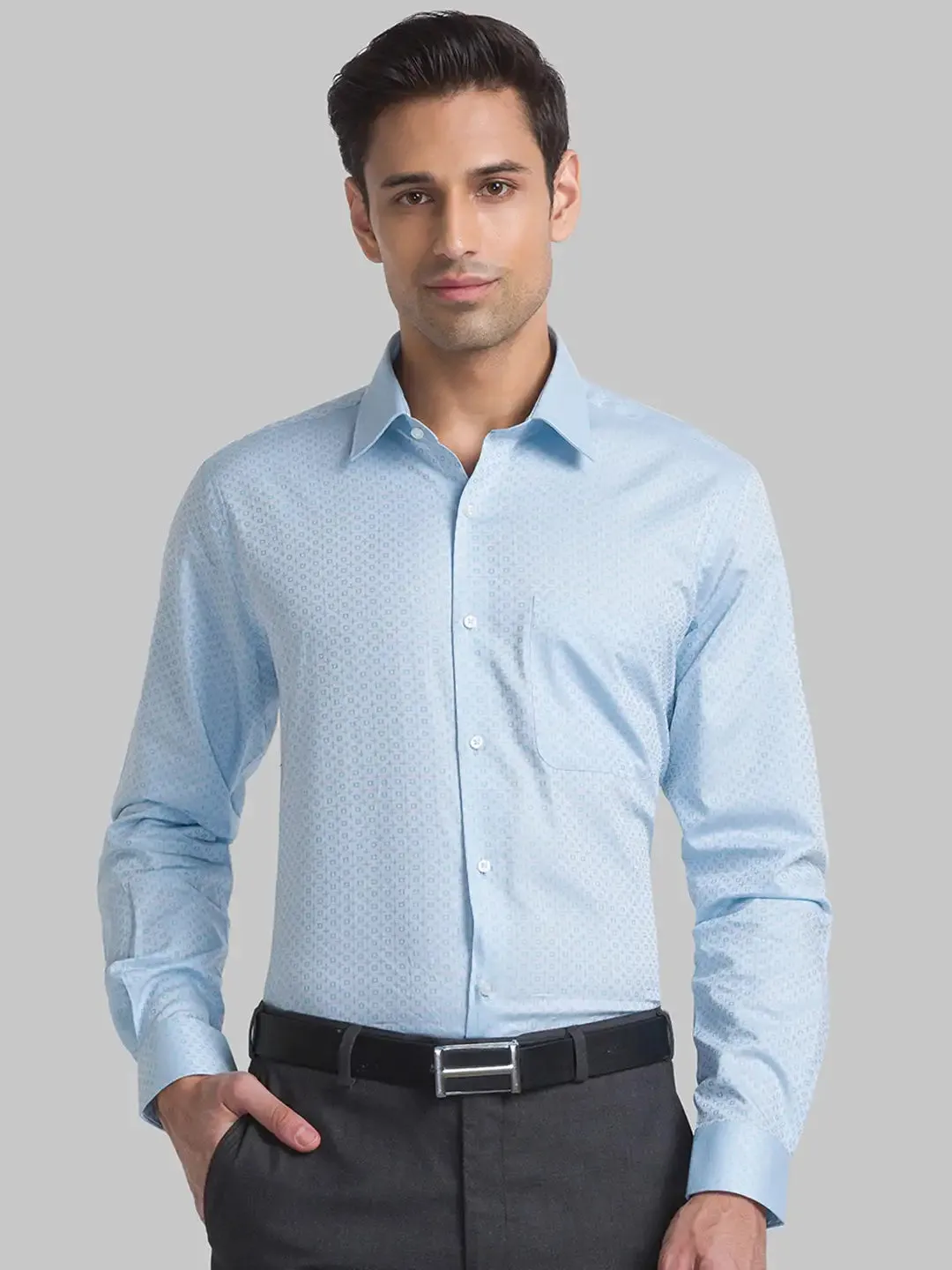 Men Petrol Contemporary Fit Structure Cotton Shirts