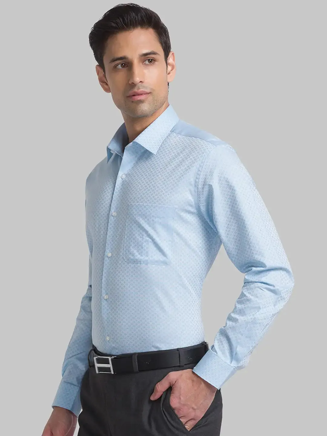 Men Petrol Contemporary Fit Structure Cotton Shirts