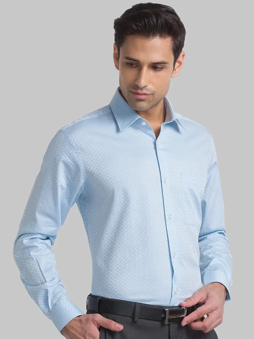 Men Petrol Contemporary Fit Structure Cotton Shirts