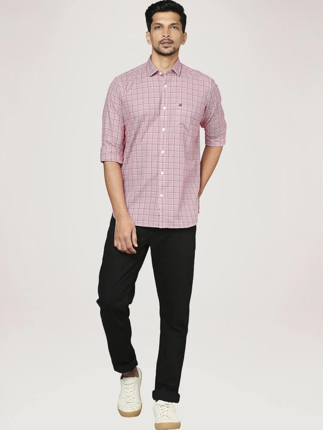 Men Red Contemporary Fit Checks Cotton Shirts