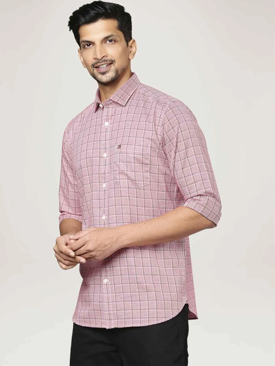 Men Red Contemporary Fit Checks Cotton Shirts