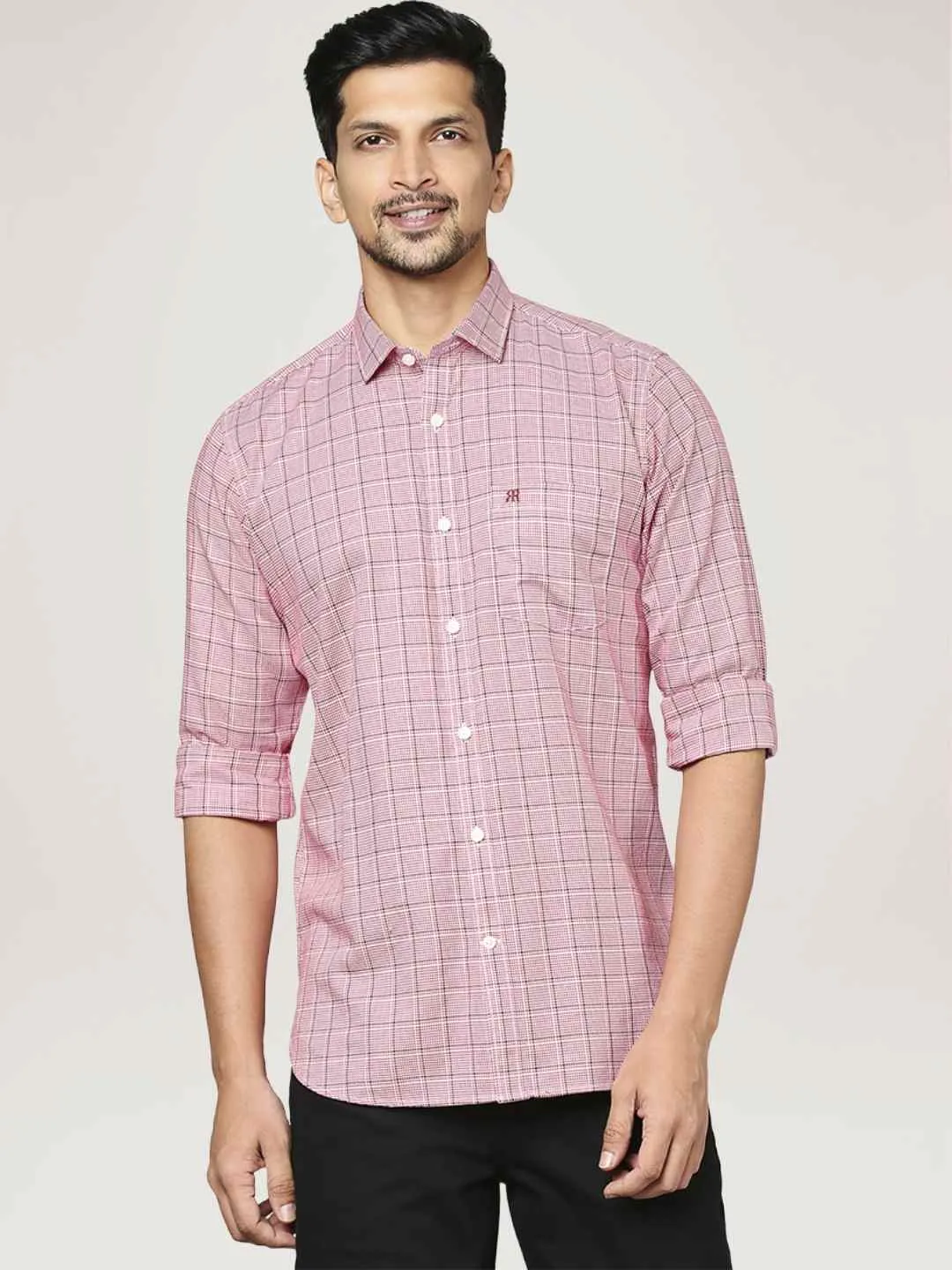 Men Red Contemporary Fit Checks Cotton Shirts