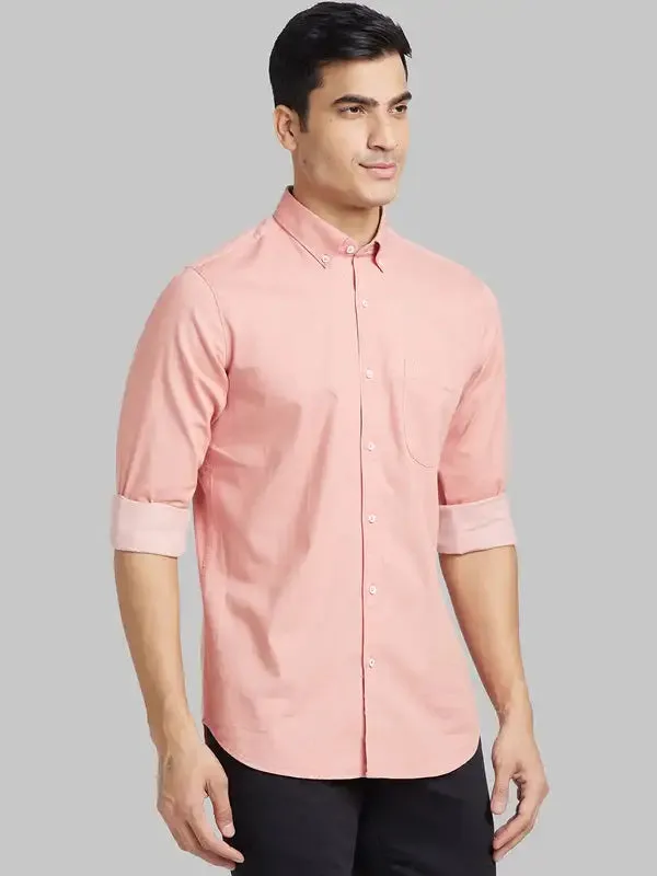 Men Red Contemporary Fit Solid Cotton Shirts
