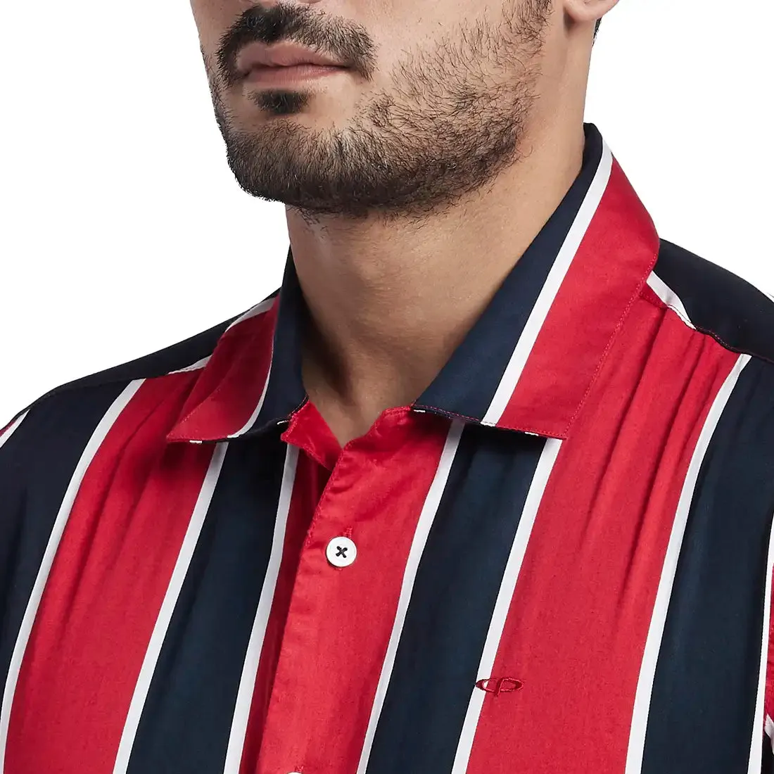 Men Red Tailored Fit Print Cotton Shirts
