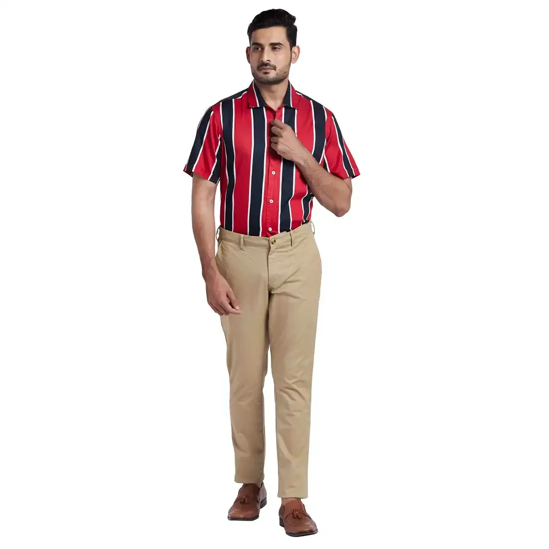 Men Red Tailored Fit Print Cotton Shirts