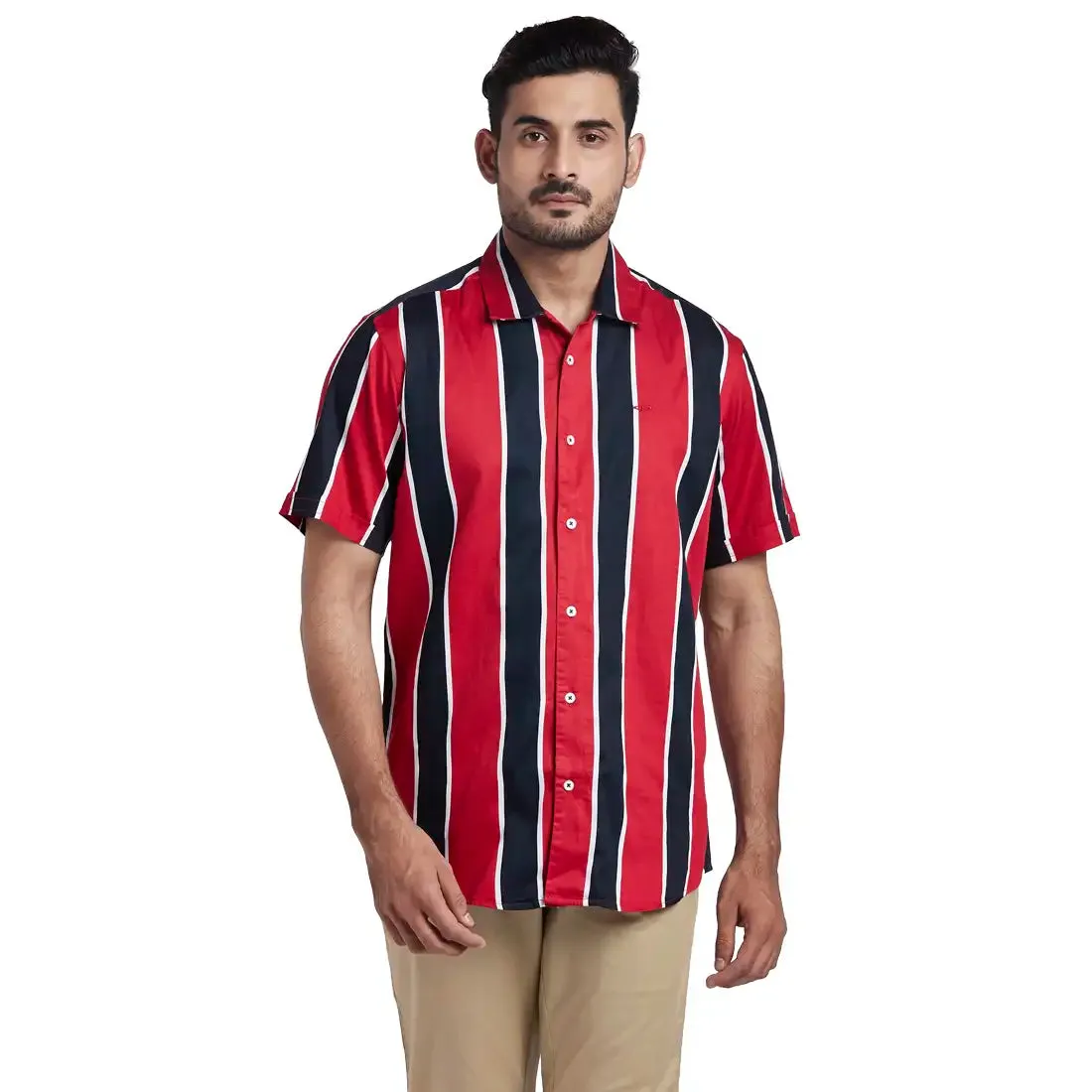 Men Red Tailored Fit Print Cotton Shirts