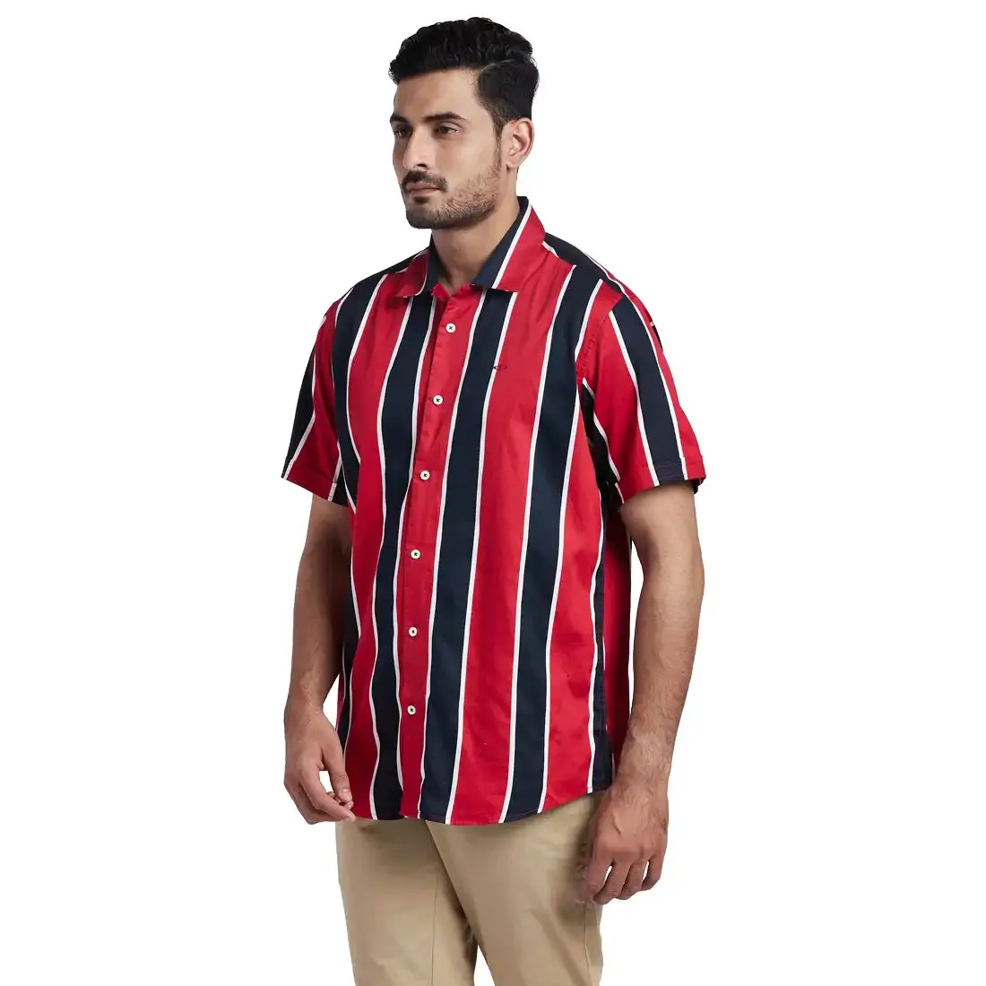 Men Red Tailored Fit Print Cotton Shirts
