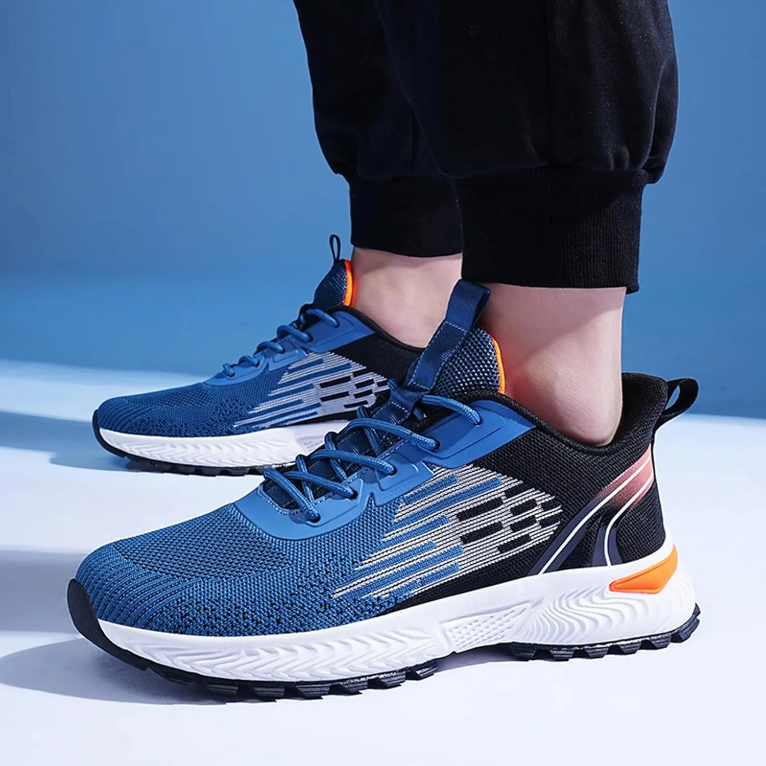 Men Sports Shoes Fashionable New Pattern Color Blocking Mesh Fabric Breathable Comfortable Non Slip Lace Men's Sneaker