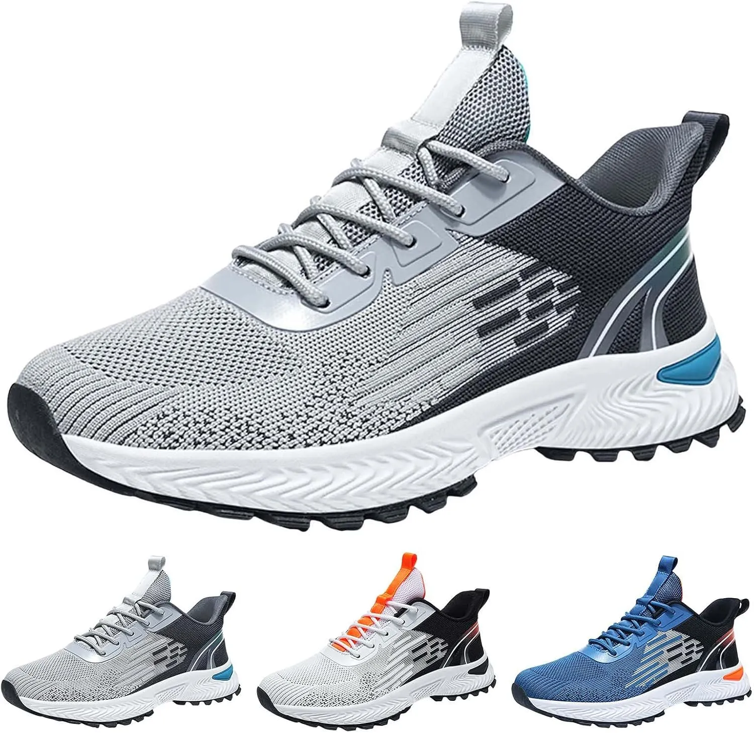 Men Sports Shoes Fashionable New Pattern Color Blocking Mesh Fabric Breathable Comfortable Non Slip Lace Men's Sneaker