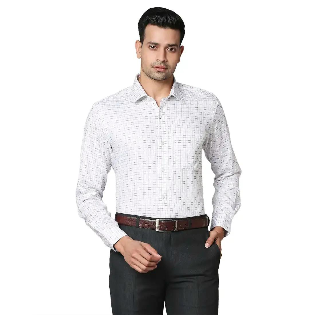 Men White Contemporary Fit Checks Cotton Shirts