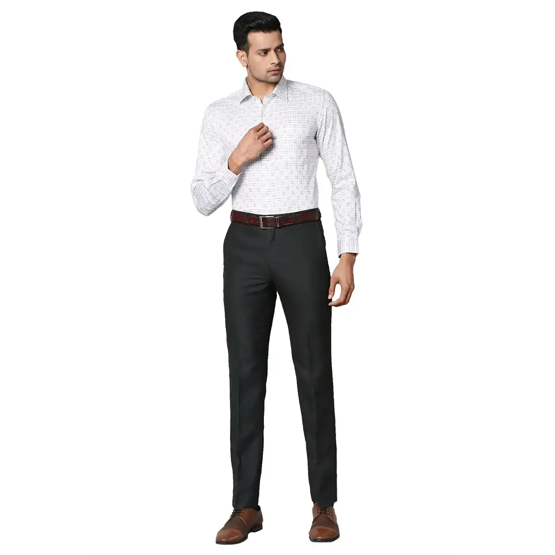 Men White Contemporary Fit Checks Cotton Shirts