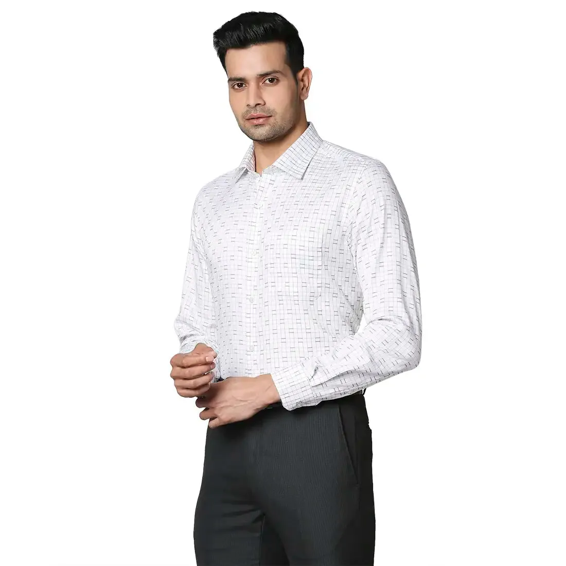 Men White Contemporary Fit Checks Cotton Shirts