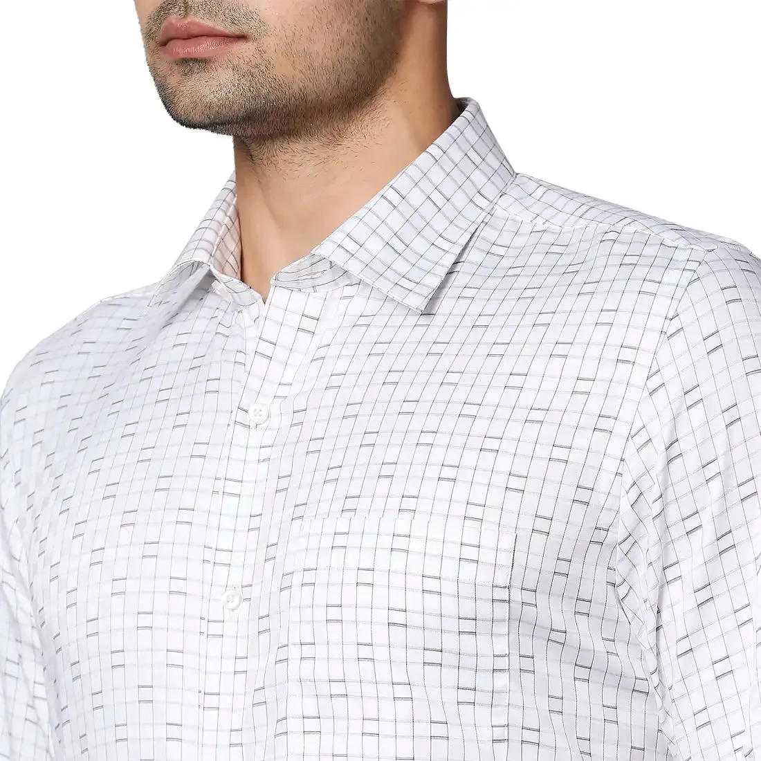 Men White Contemporary Fit Checks Cotton Shirts