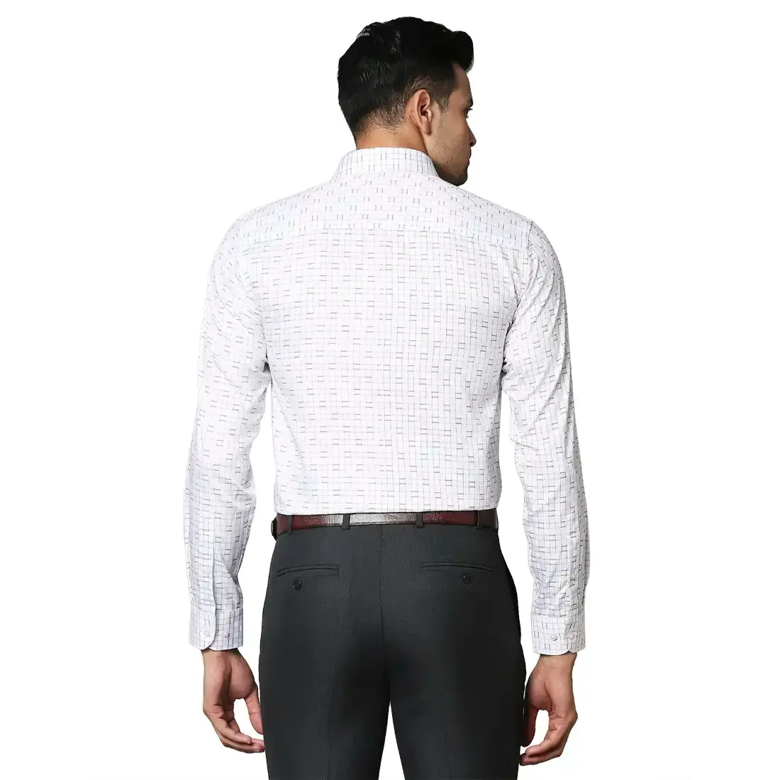 Men White Contemporary Fit Checks Cotton Shirts