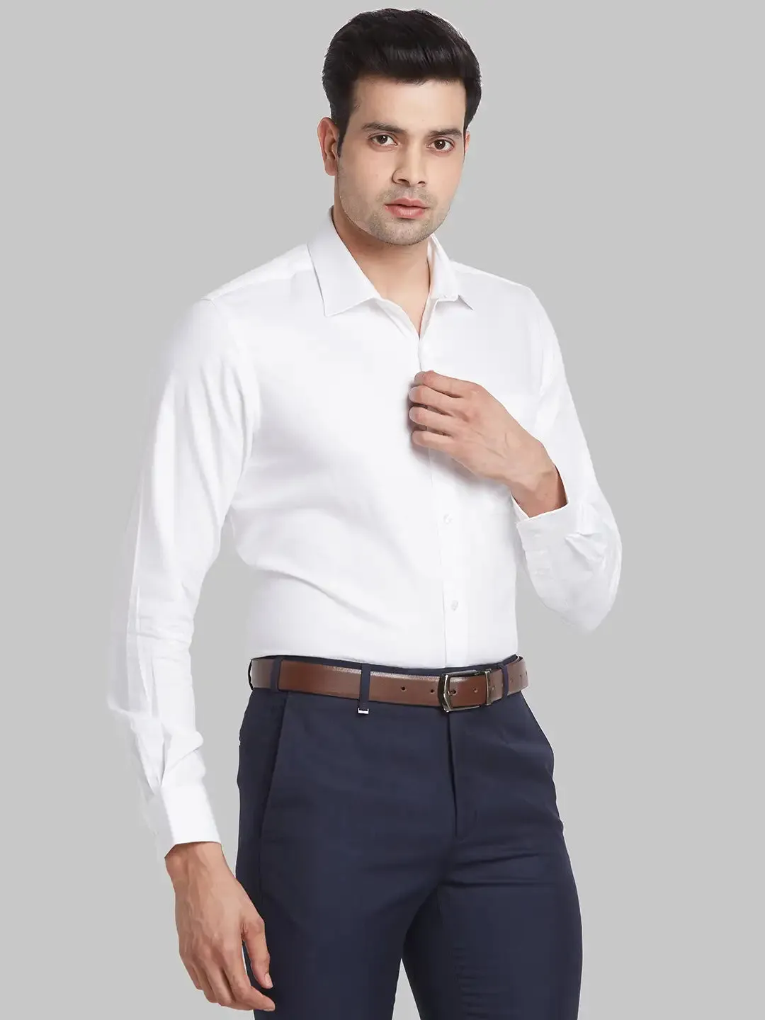 Men White Contemporary Fit Jacquard Cotton Shirts
