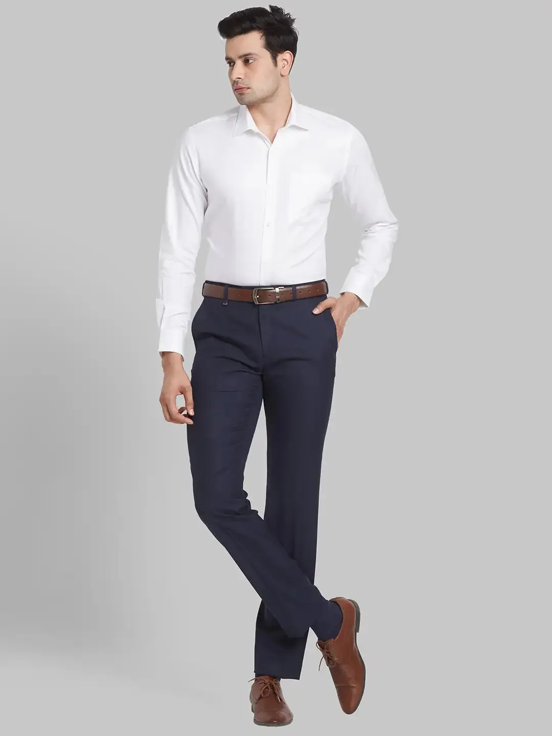 Men White Contemporary Fit Jacquard Cotton Shirts