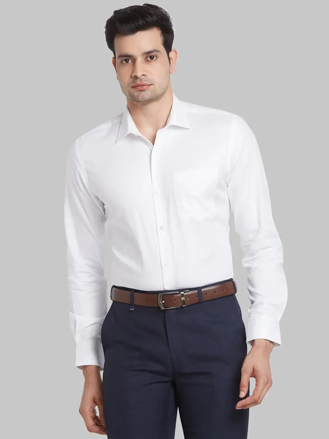 Men White Contemporary Fit Jacquard Cotton Shirts