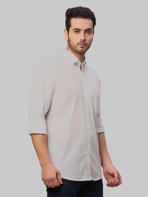 Men White Slim Fit Print Cotton Shirts
