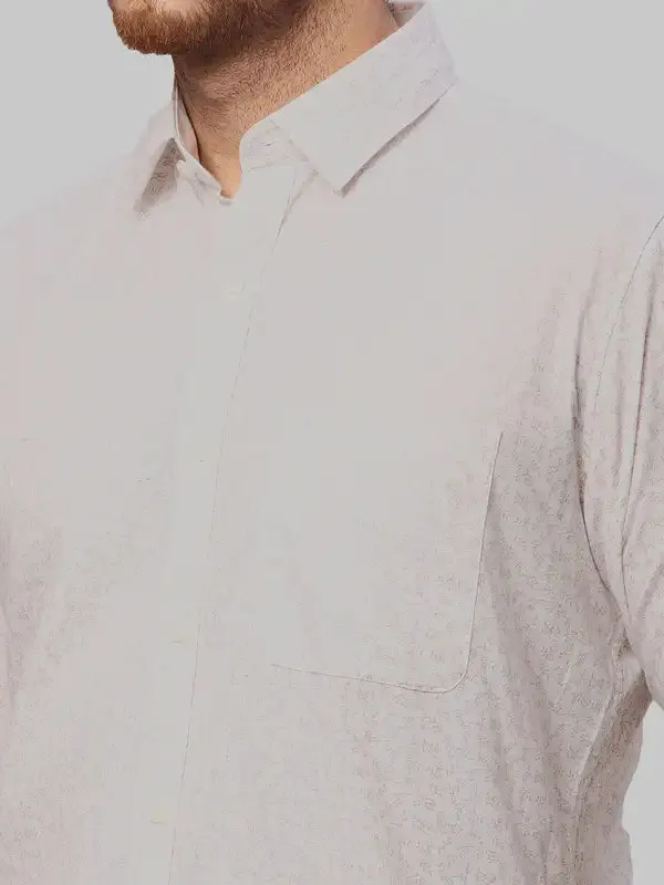 Men White Slim Fit Print Cotton Shirts