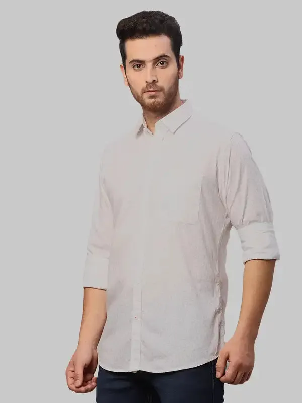 Men White Slim Fit Print Cotton Shirts
