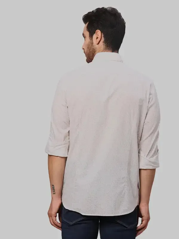 Men White Slim Fit Print Cotton Shirts