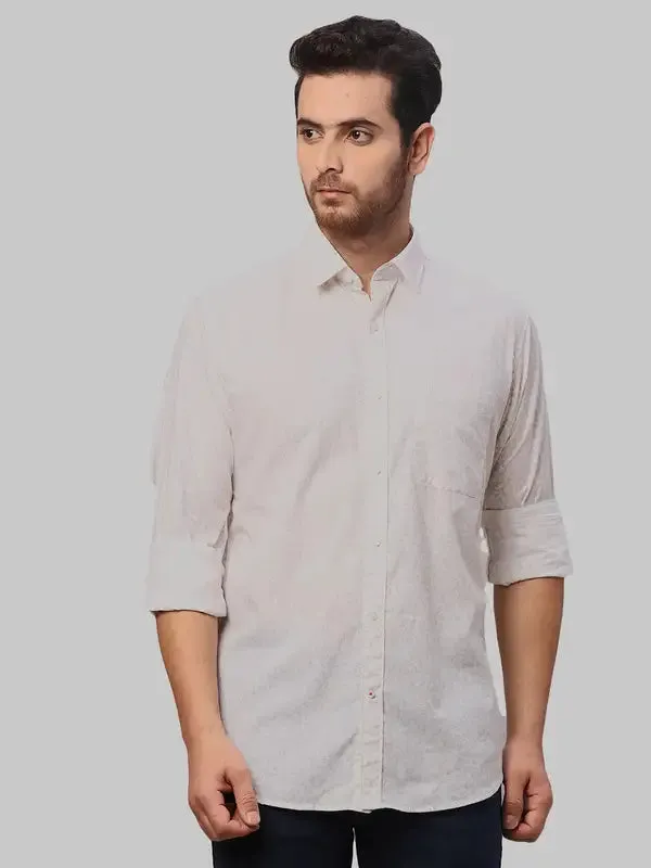 Men White Slim Fit Print Cotton Shirts