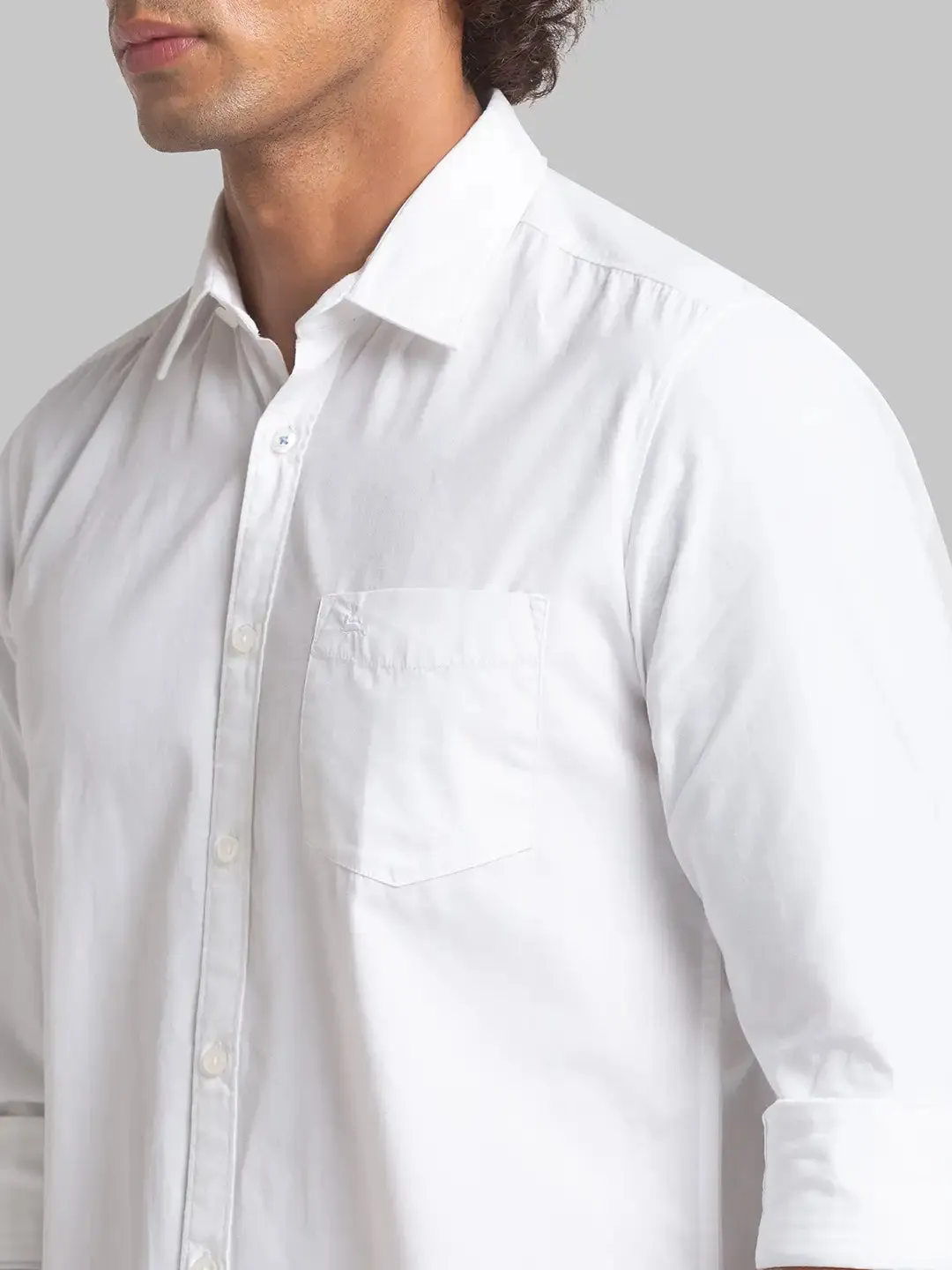 Men White Slim Fit Solid Cotton Full Sleeve Shirts