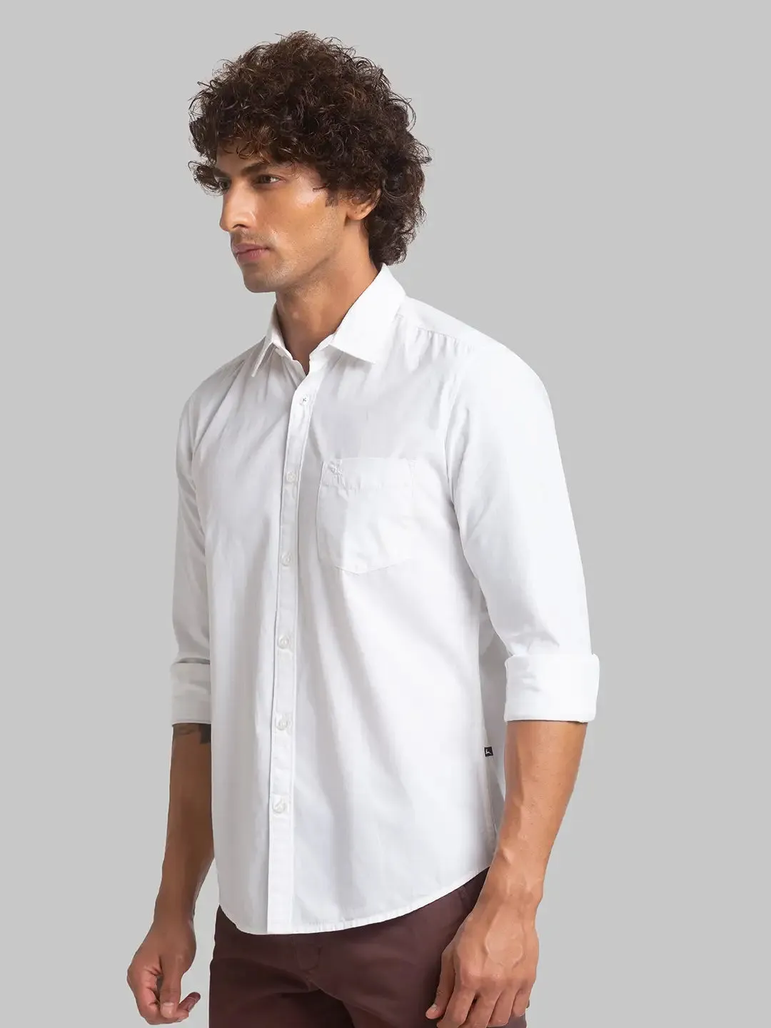 Men White Slim Fit Solid Cotton Full Sleeve Shirts