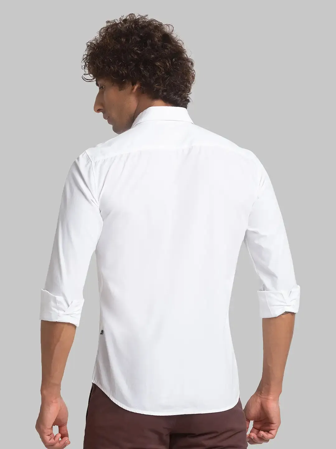 Men White Slim Fit Solid Cotton Full Sleeve Shirts