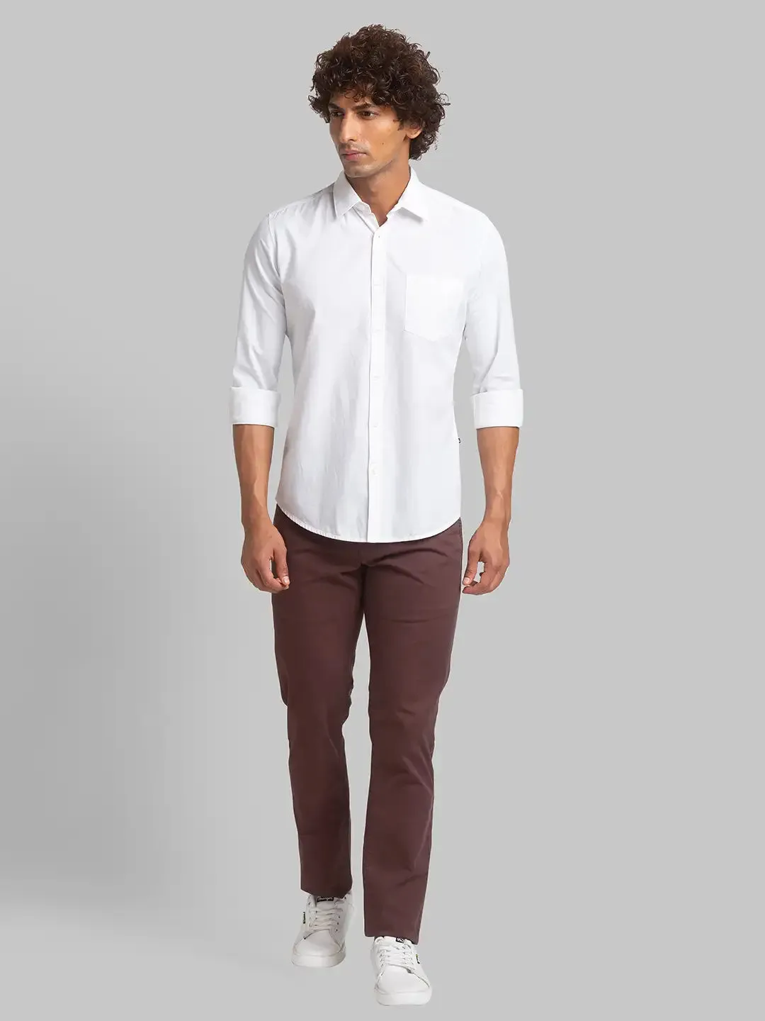 Men White Slim Fit Solid Cotton Full Sleeve Shirts