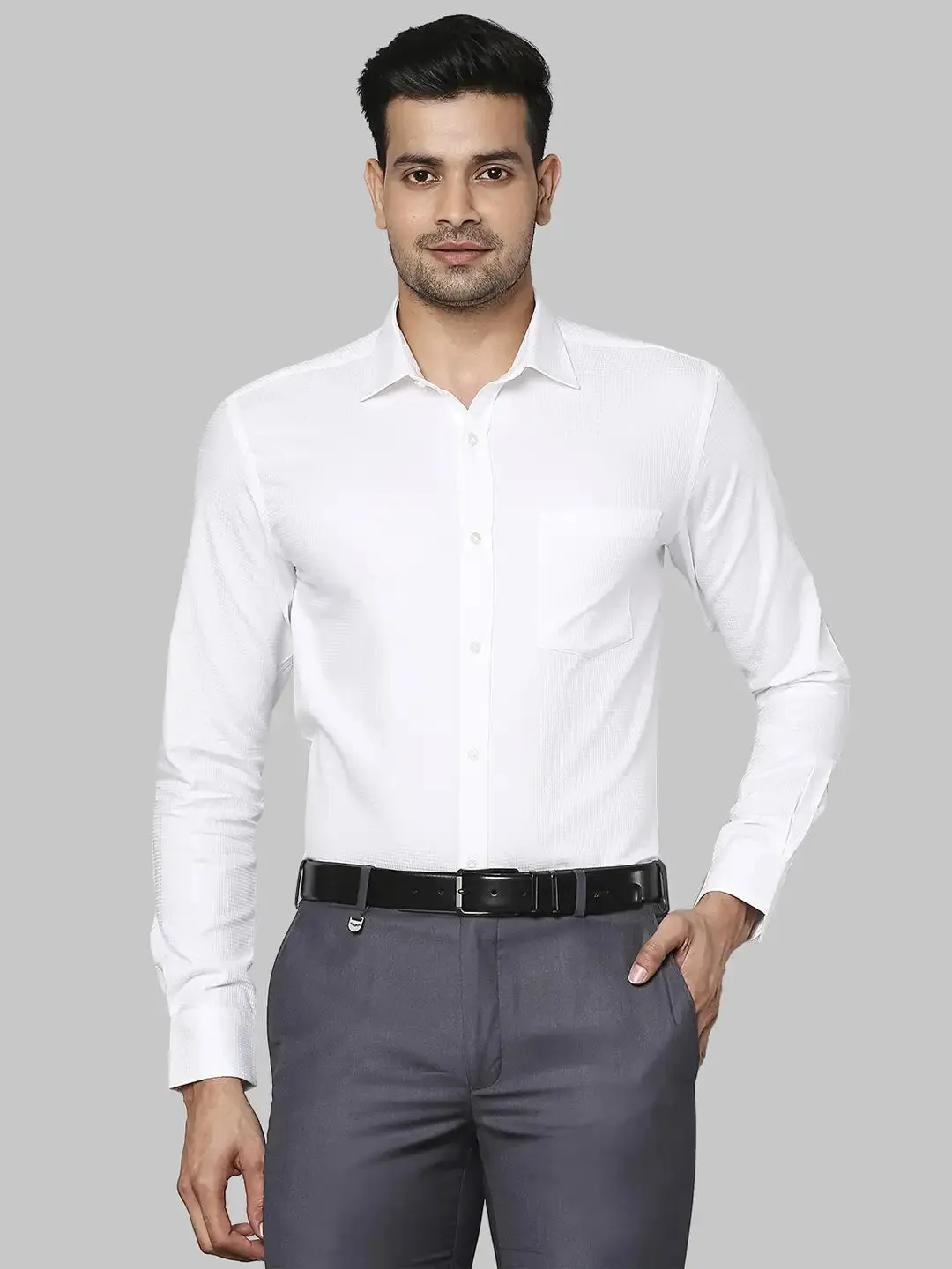 Men White Slim Fit Solid  Cotton   Shirts