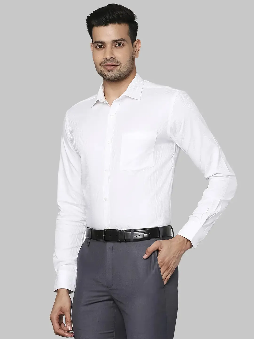 Men White Slim Fit Solid  Cotton   Shirts