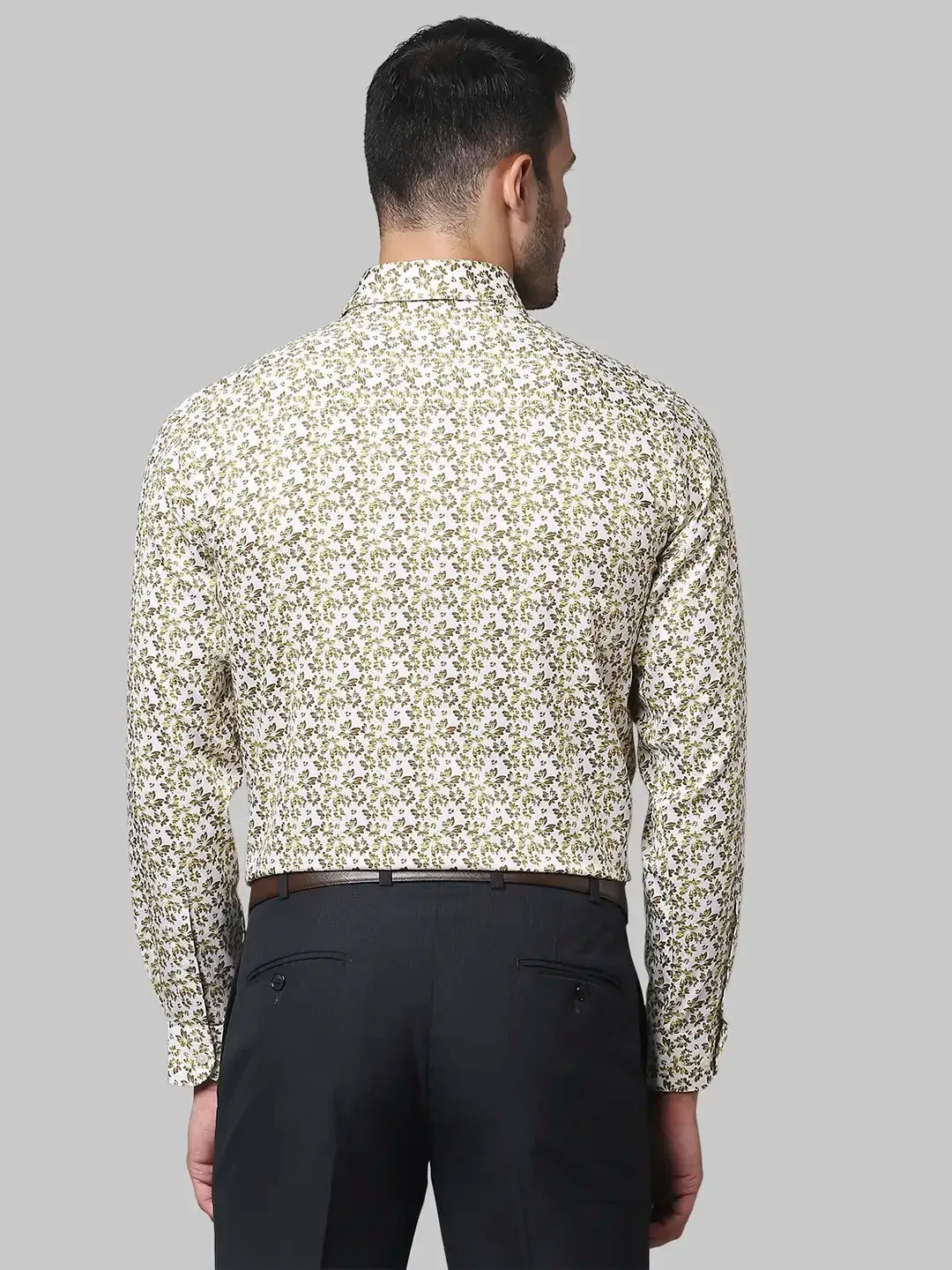 Men Yellow Contemporary Fit Print Cotton Shirts