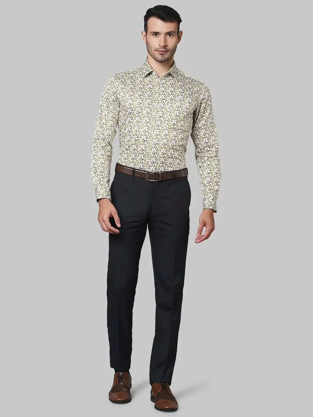 Men Yellow Contemporary Fit Print Cotton Shirts