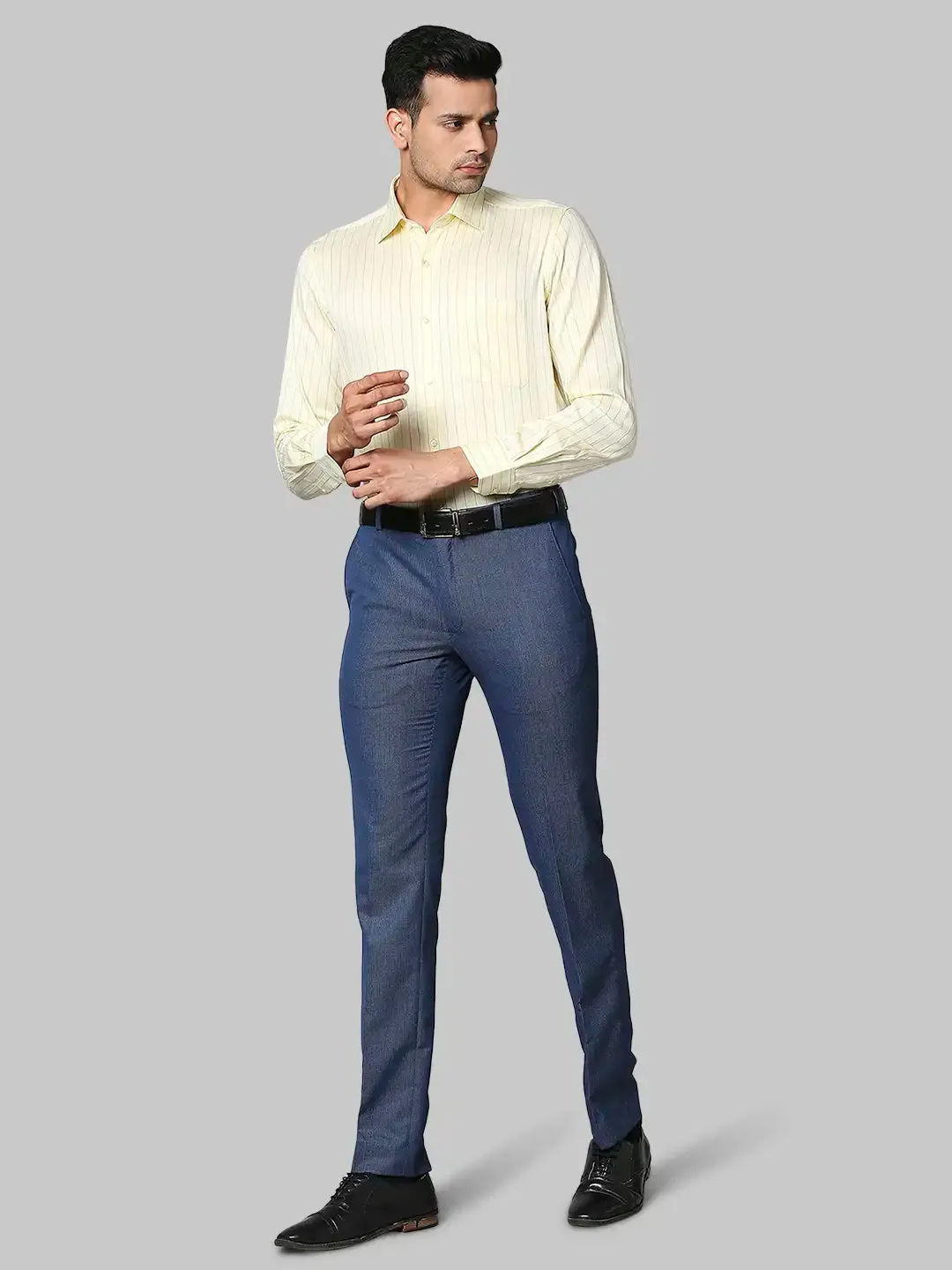Men Yellow Contemporary Fit Stripe Cotton Shirts