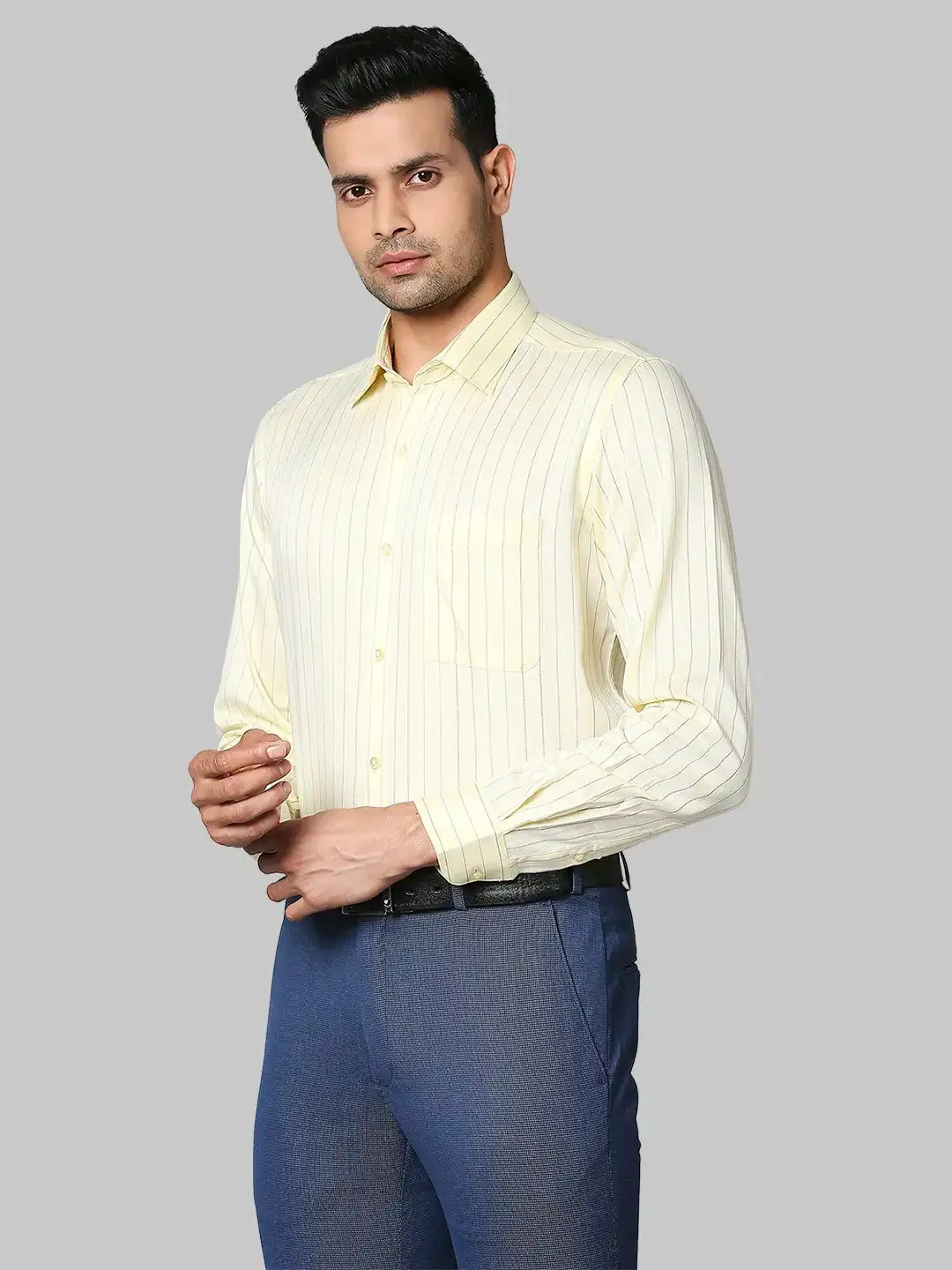 Men Yellow Contemporary Fit Stripe Cotton Shirts