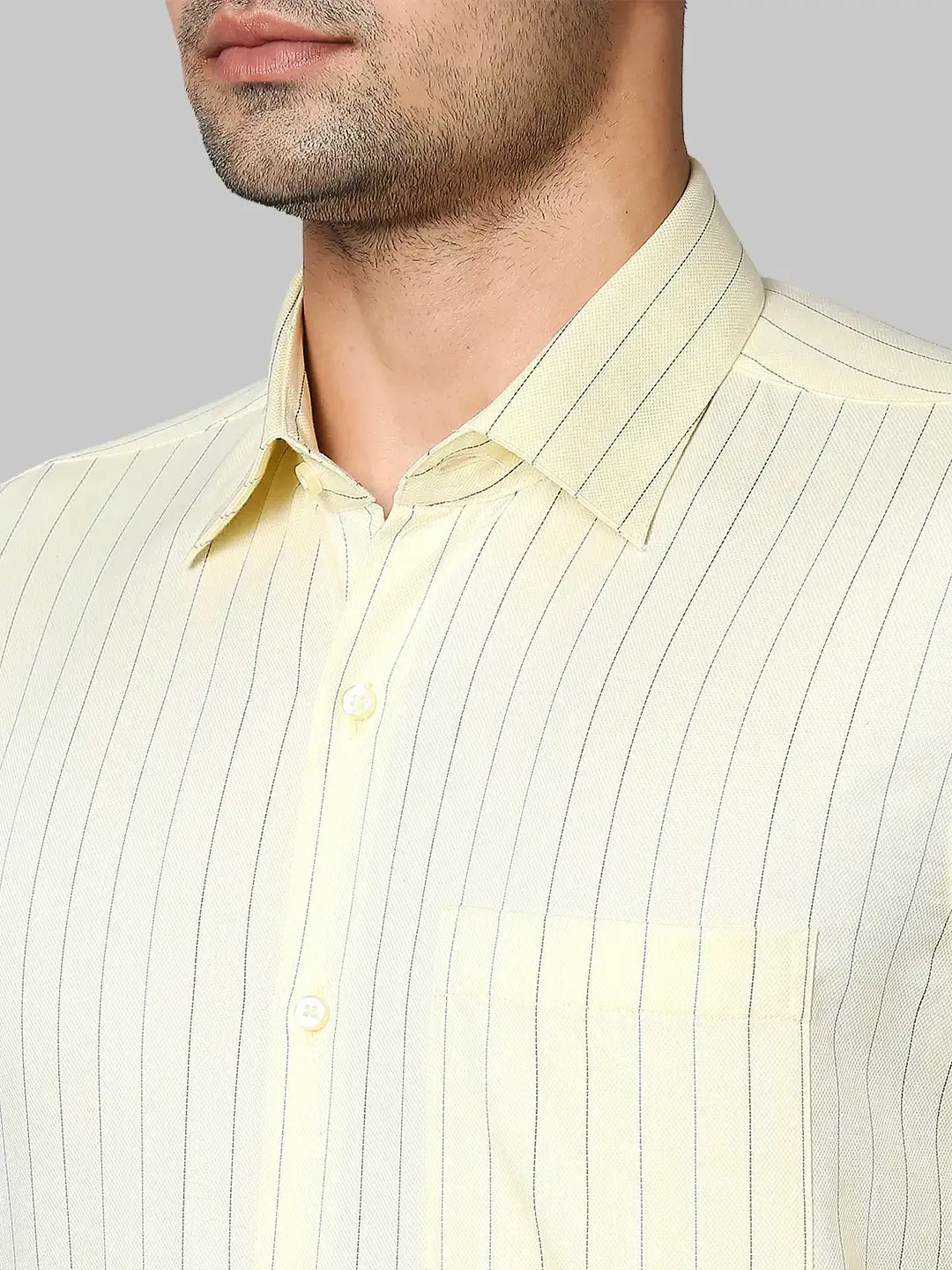 Men Yellow Contemporary Fit Stripe Cotton Shirts