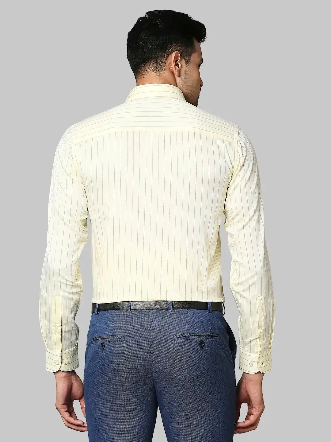 Men Yellow Contemporary Fit Stripe Cotton Shirts