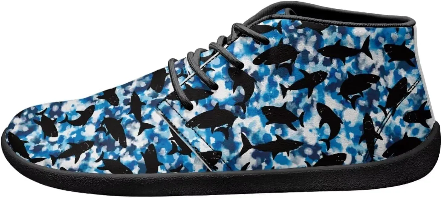 Mens Barefoot Shoes for Walking Blue Sharks Pattern Non Slip Zero Drop Sole Running Sneakers