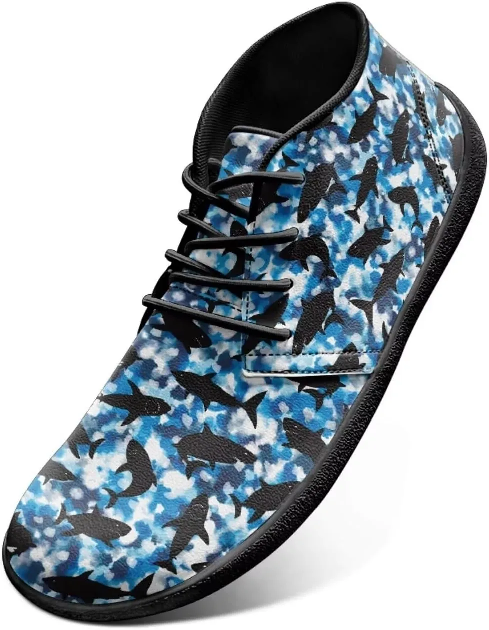 Mens Barefoot Shoes for Walking Blue Sharks Pattern Non Slip Zero Drop Sole Running Sneakers