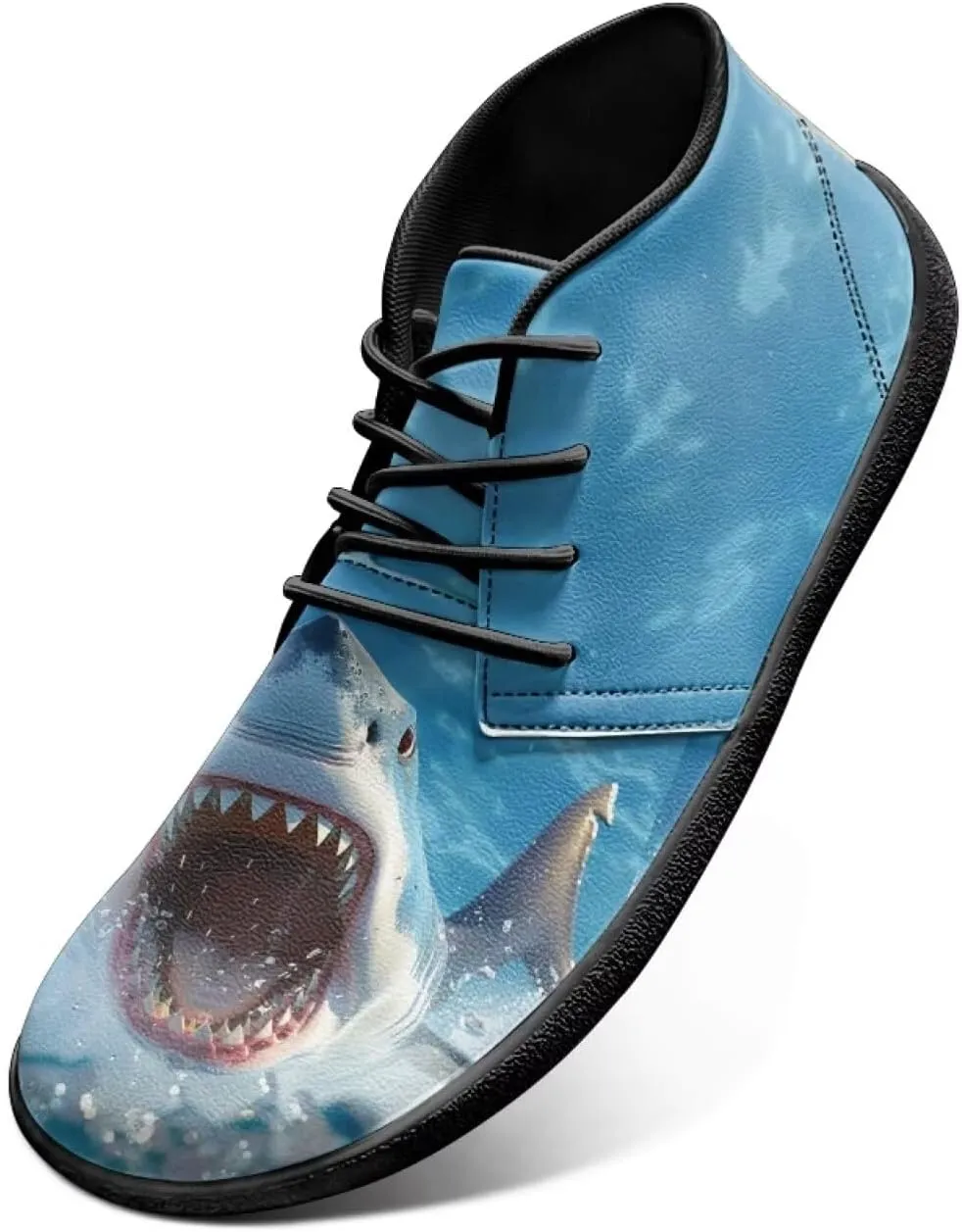 Mens Barefoot Shoes for Walking Blue Sharks Pattern Non Slip Zero Drop Sole Running Sneakers
