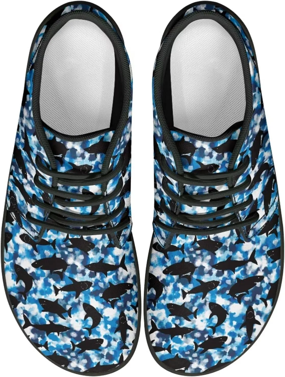 Mens Barefoot Shoes for Walking Blue Sharks Pattern Non Slip Zero Drop Sole Running Sneakers
