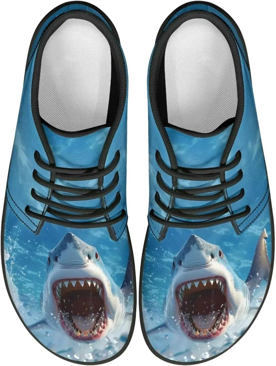 Mens Barefoot Shoes for Walking Blue Sharks Pattern Non Slip Zero Drop Sole Running Sneakers