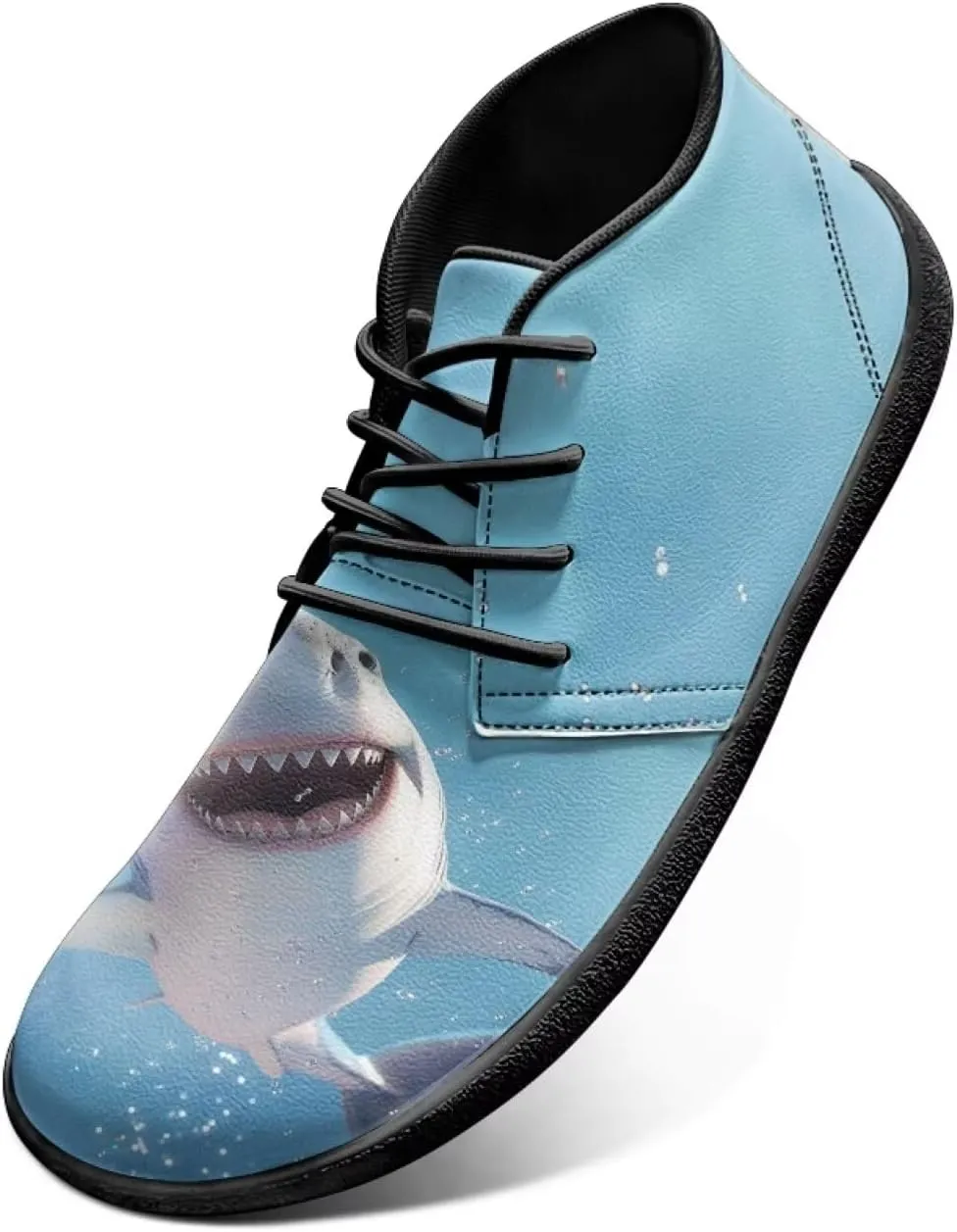 Mens Barefoot Shoes for Walking Blue Sharks Pattern Non Slip Zero Drop Sole Running Sneakers