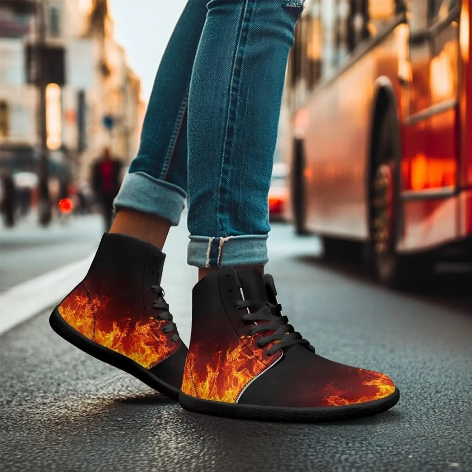 Mens High Top Shoes Wide Toe Box Barefoot Shoe Lace Up Non-Slip Outdoor Walking Sneakers with Zero Drop Sole