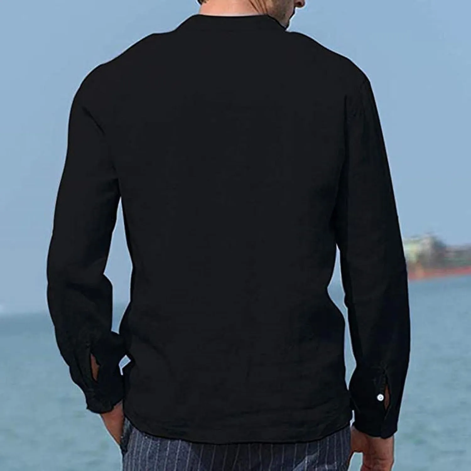Men's Long Sleeve Button Up Dressy Shirt Solid Color Turn Down Collar with Pockets Lightweight Casual Blouse Top